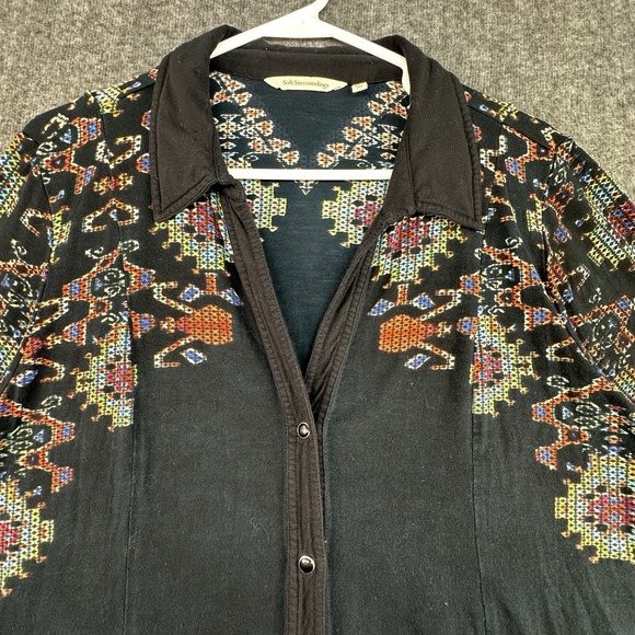 Soft Surroundings XL Black Boho Geometric Button Front Blouse Top - Picture 7 of 9
